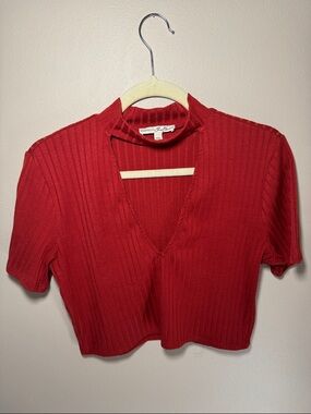 Express orange Ribbed V-Cut Crop Top